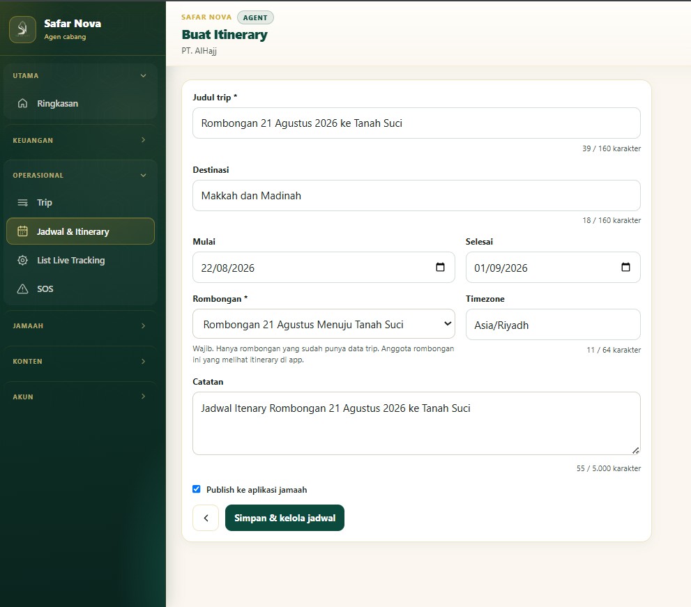 Buat itinerary di dashboard