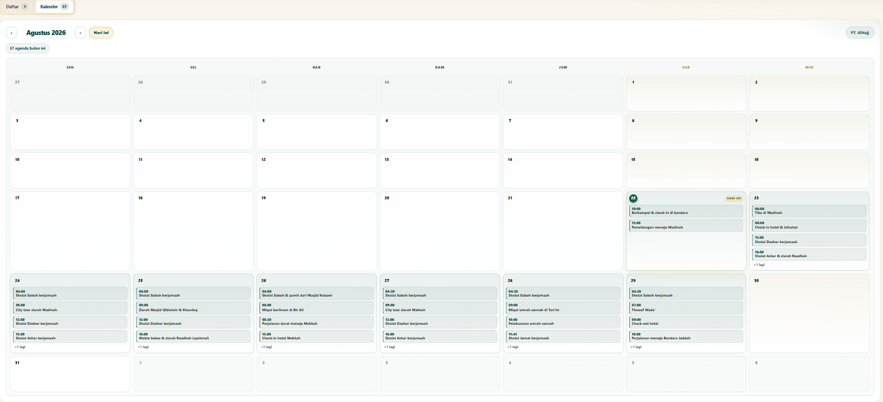 Pantau di tampilan kalender