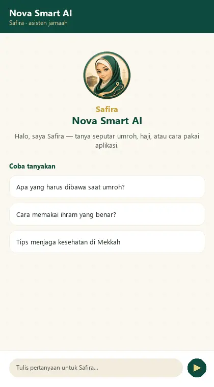 Tampilan chat Safira, agen AI khusus ibadah umroh