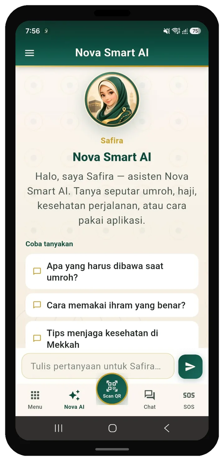 Tampilan Nova Smart AI Safira di aplikasi Safar Nova
